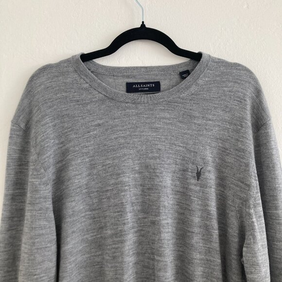 All Saints 100% Merino Wool Gray Sweater Crew Neck Minimalist Classic Men's XXL - Picture 3 of 12
